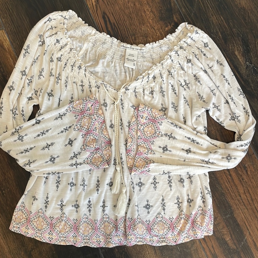 American rag off the shoulder shirt